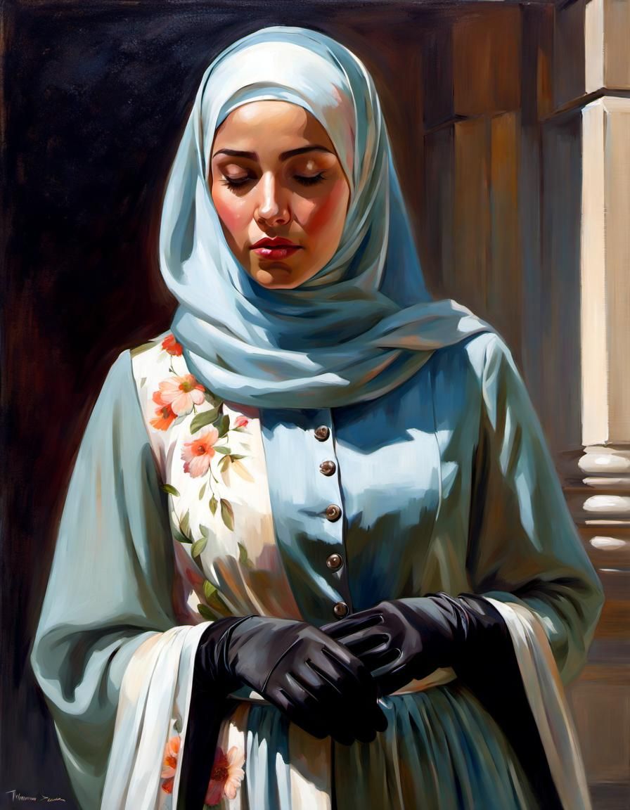 Danish Hijabi Girl Portrait in Oil Painting Style