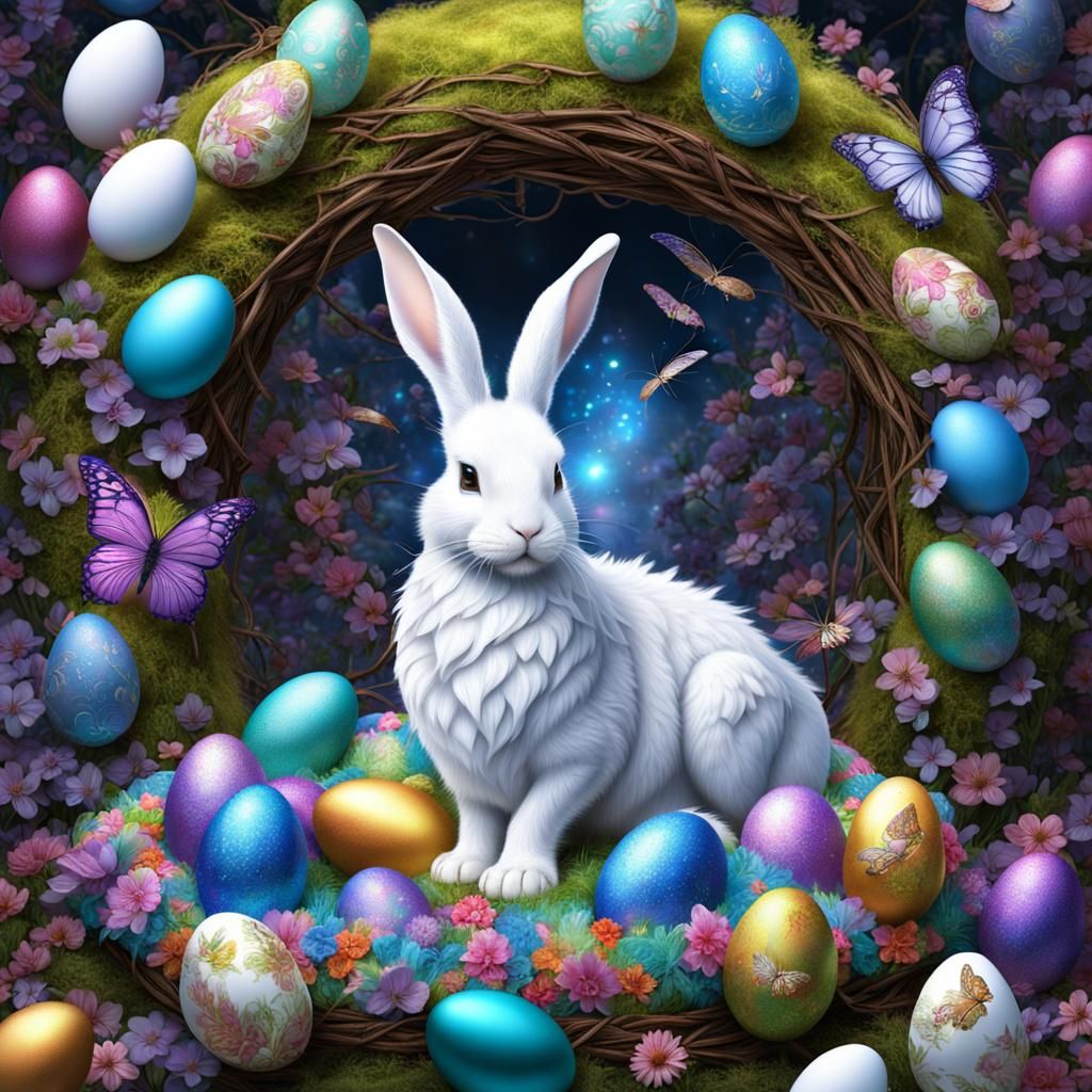 Shimmering Dragon-Rabbit Hybrid in Easter Nest