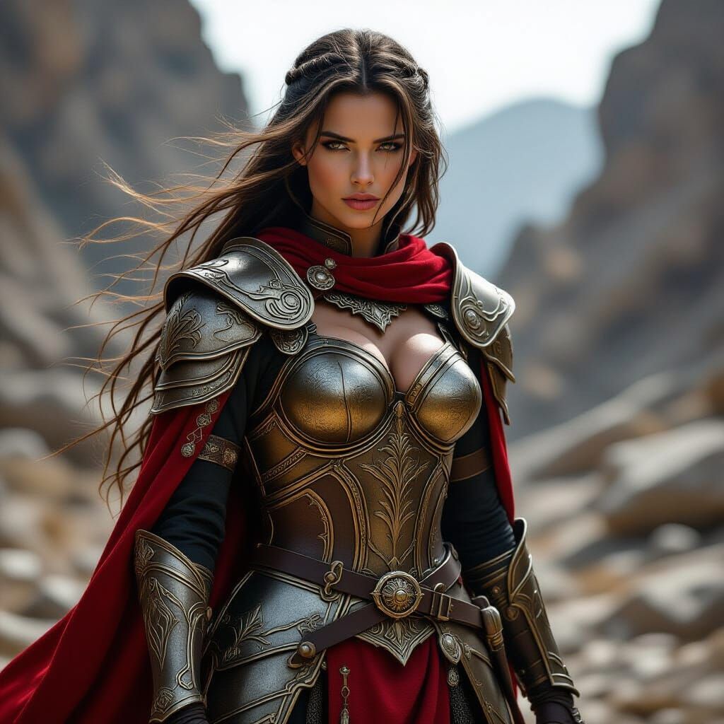 Female Warrior in Detailed Medieval Armor