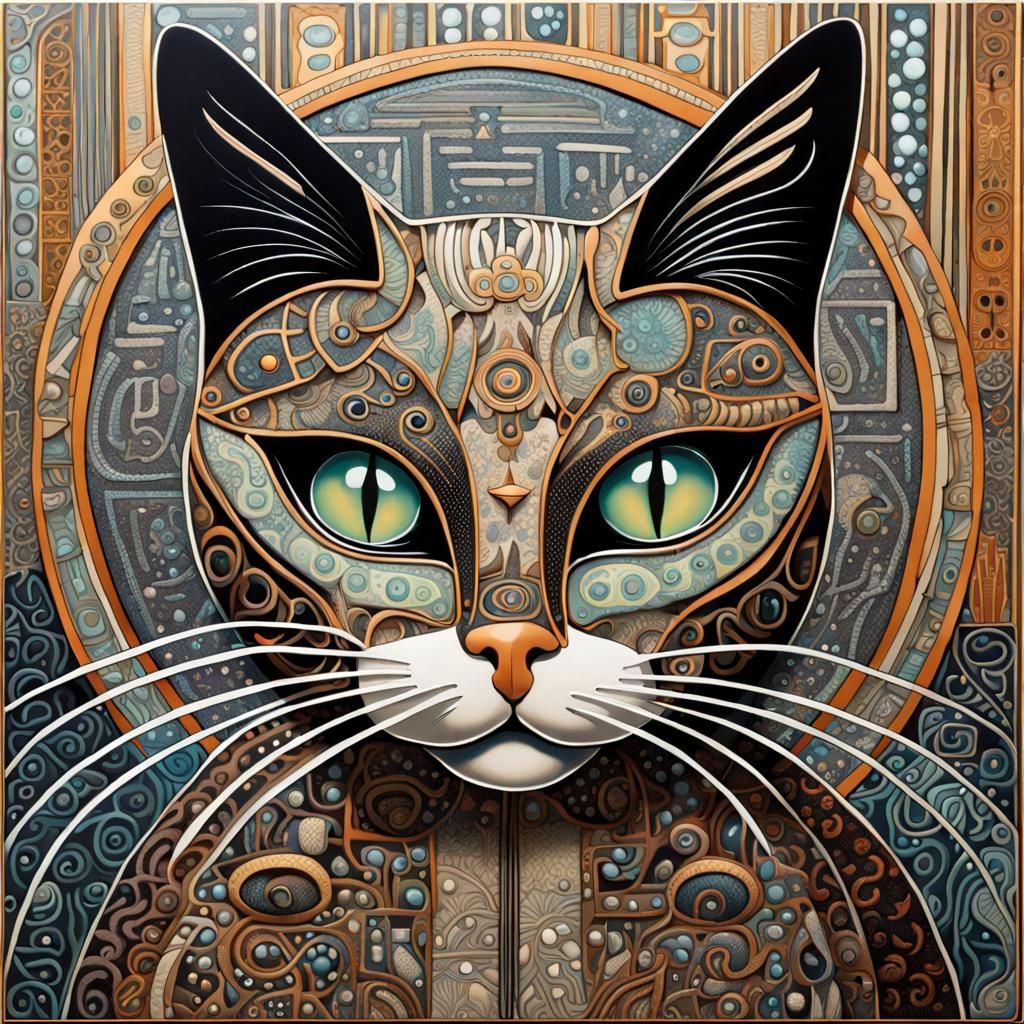 Intricate Cat Artwork in Surreal Style