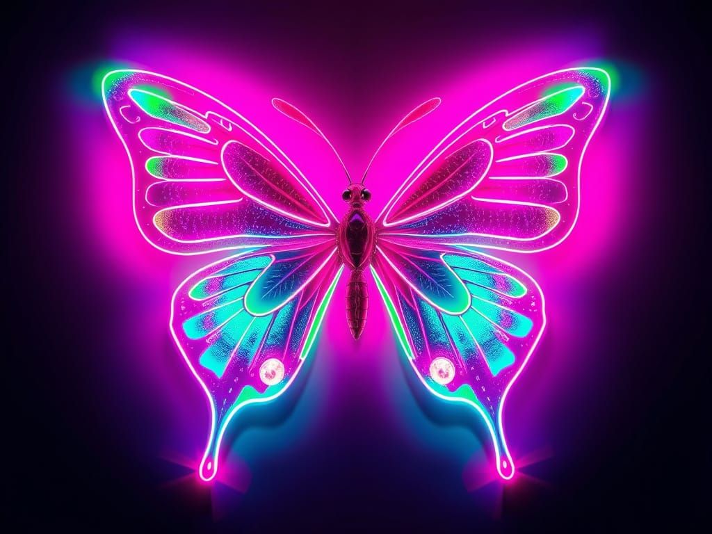 Neon Cyberpunk Butterfly in Vibrant Sci-Fi Colors