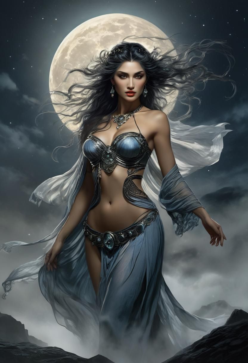 Empress of Night Dancing Under Moon in Fine Art Style