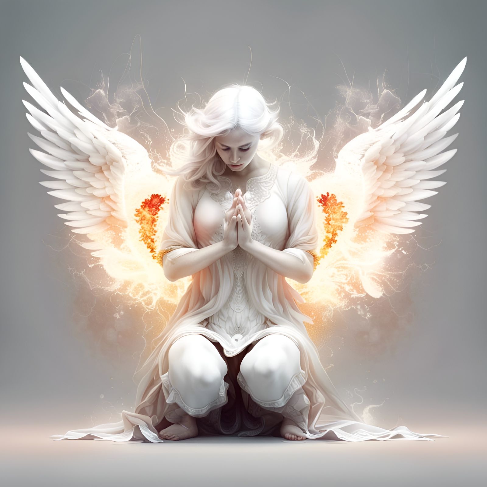 Fallen Angel with Flaming Heart in Photorealistic Art