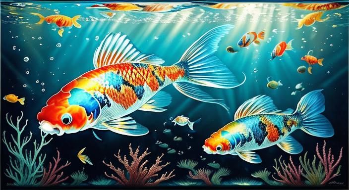 Iridescent Koi Fish Underwater Mosaic