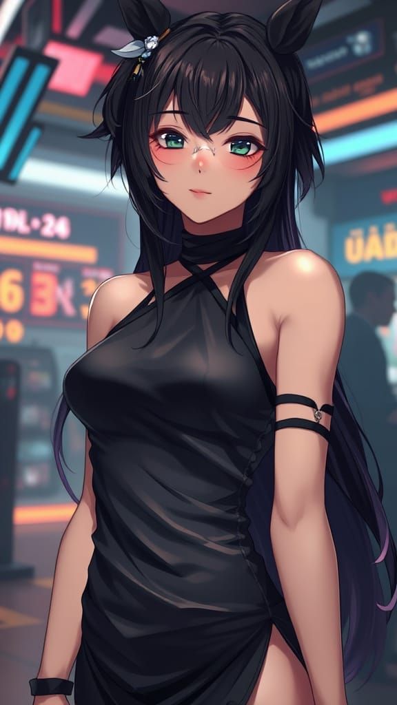 Elegant Anime Fantasy Woman in Futuristic Setting