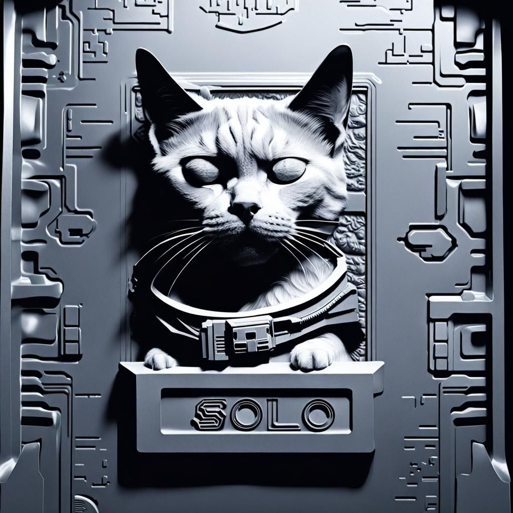 Cat Solo frozen in carbonite