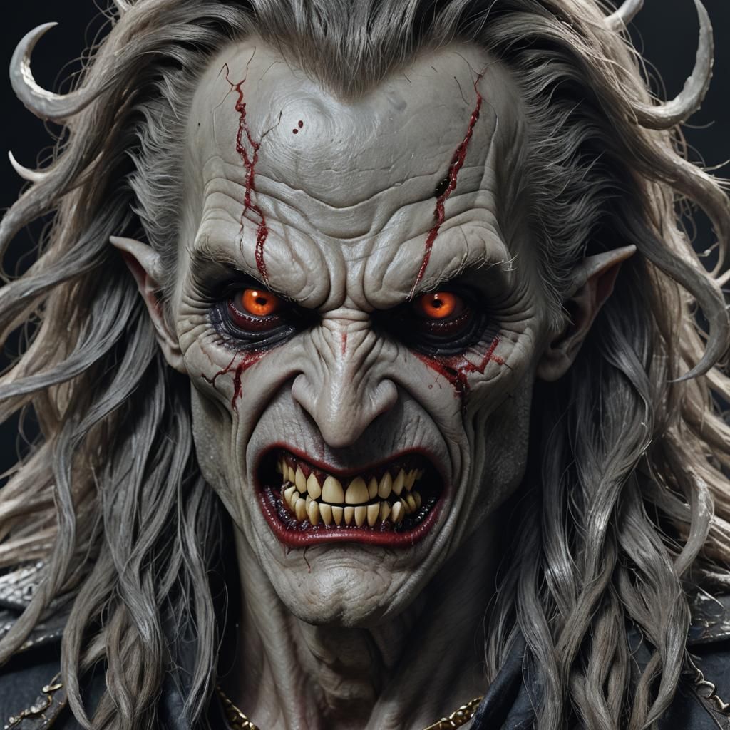 Hyperrealistic Portrait of a Grey Vampiric Creature