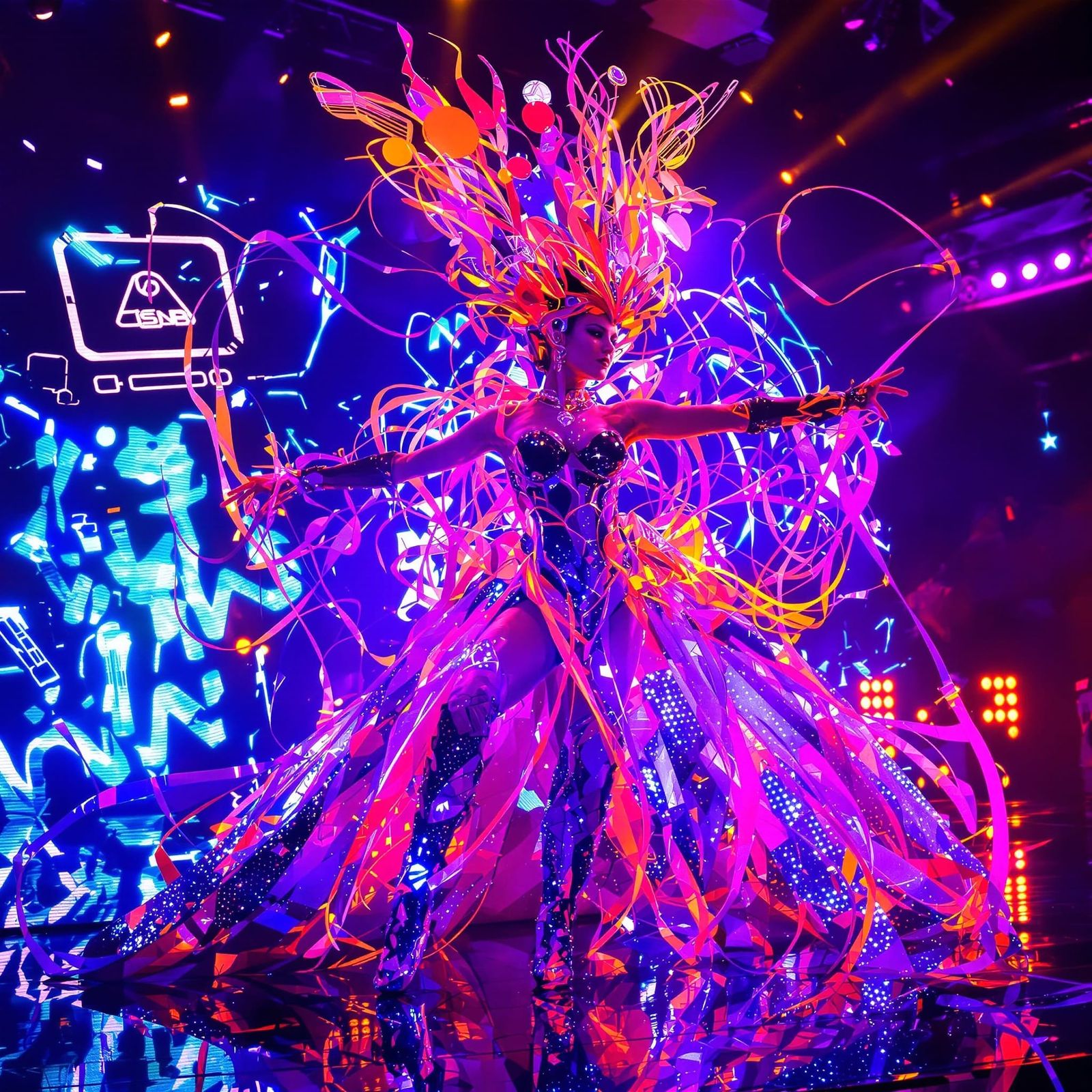 Neon Showgirl Dancing in a Cyberpunk Future