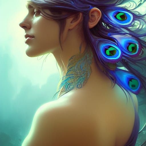 Water Peacock Portrait in Hyperdetailed Splash Art Style