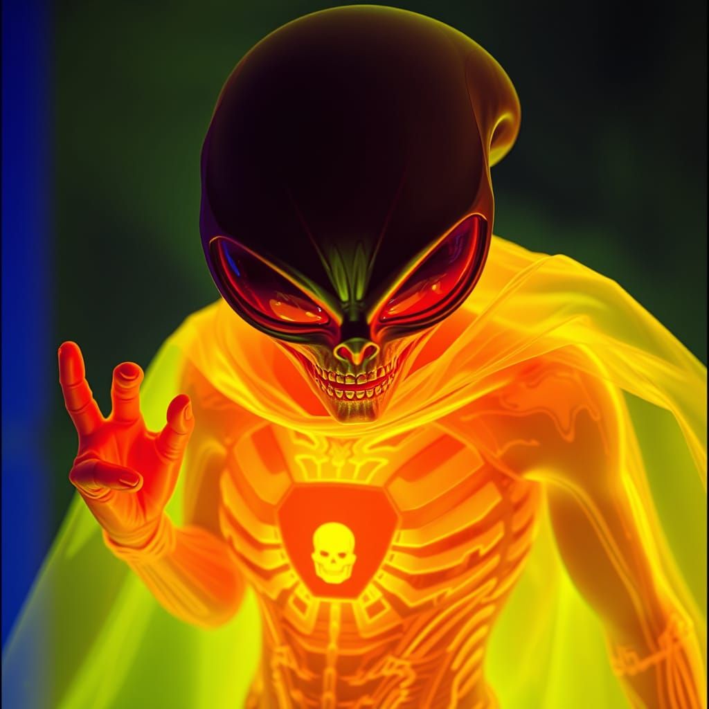 Realistic Thermal photogram alien superhero