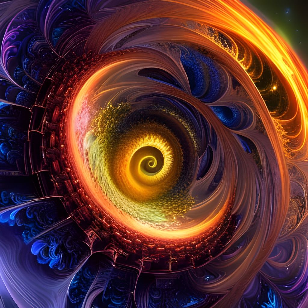 Mandelbrot Fractal Vortex in Space, Paul Lehr Style