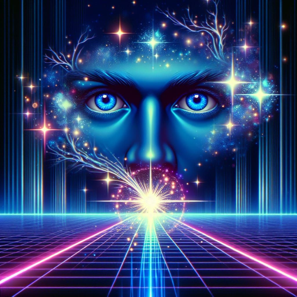 Blue-Eyed Person's Synthwave Triumph: A Magical Moment