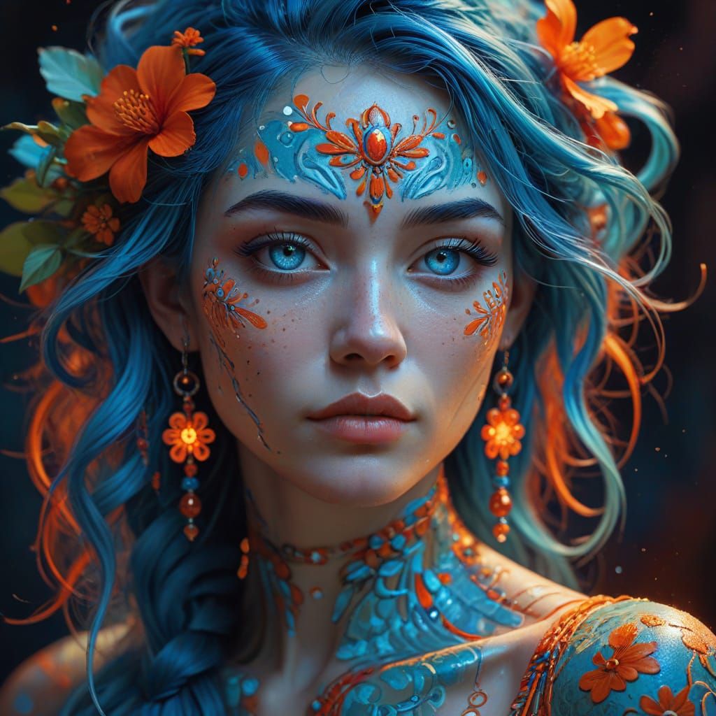 Ethereal Cyberpunk Goddess in Vibrant Oil Painting