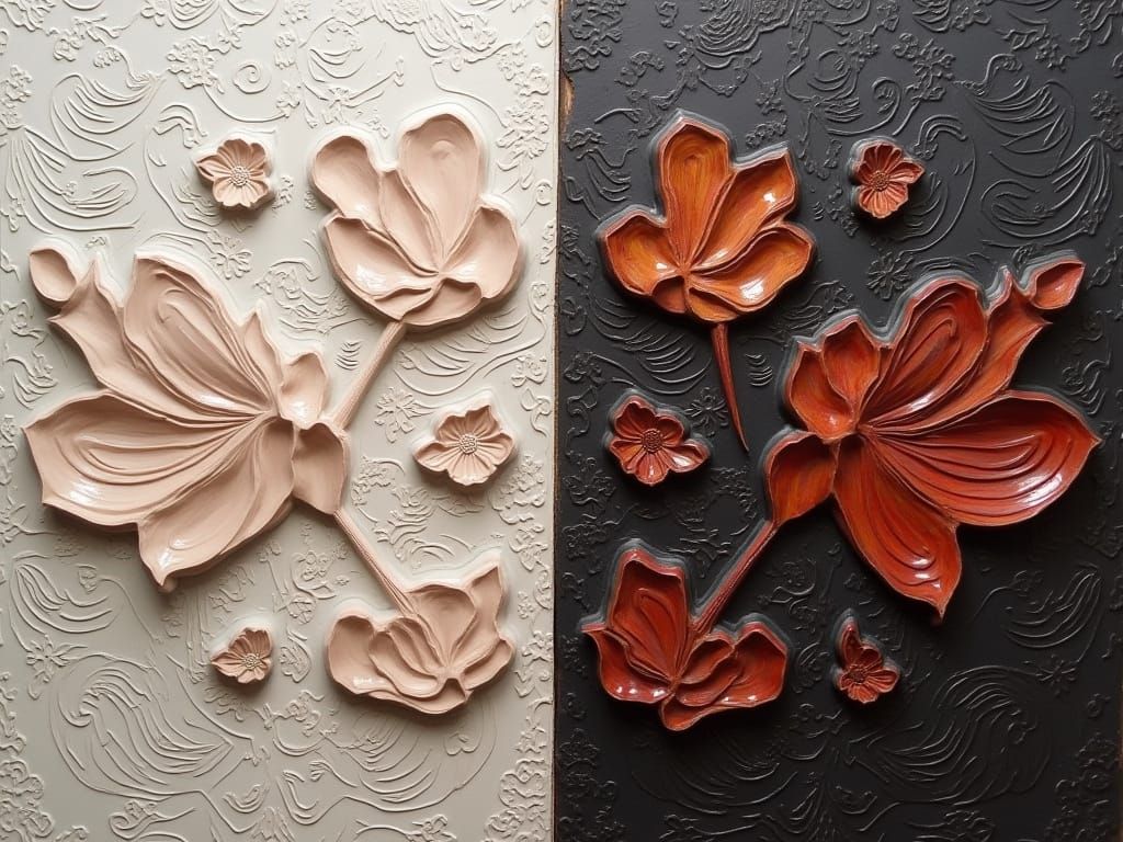 Mixed-Media Wallart Xiamen Lacquer Line Carving Sgraffito