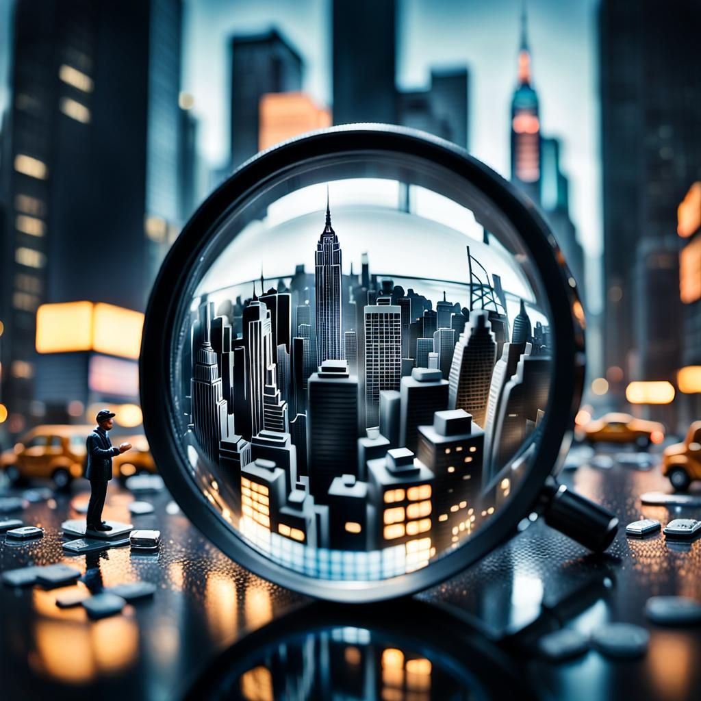 hyperrealistic, 
 magnifying glass made of glass with a New ...