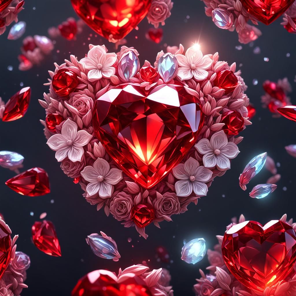 Ethereal Crystal Heart and Roses in Moonlight