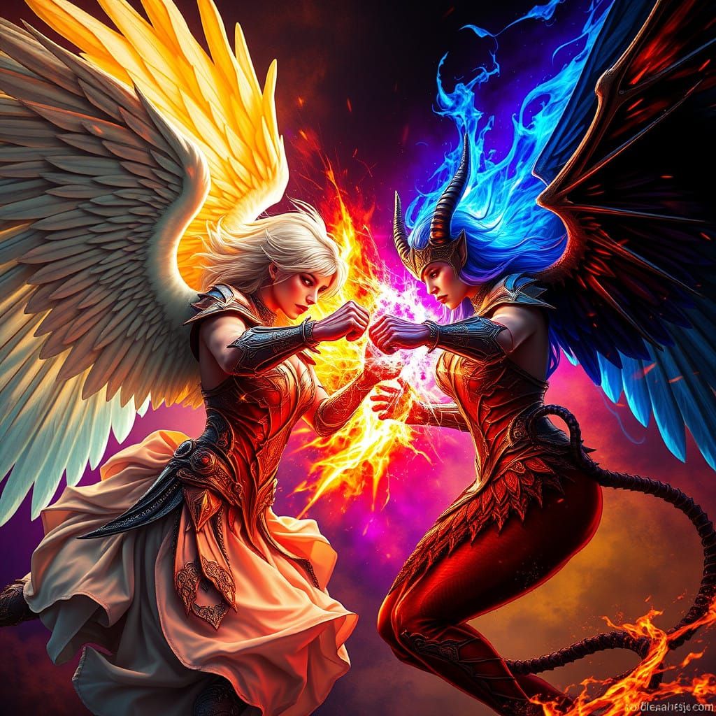 Divine Warrior and Hellish Frenemy in Epic Battle