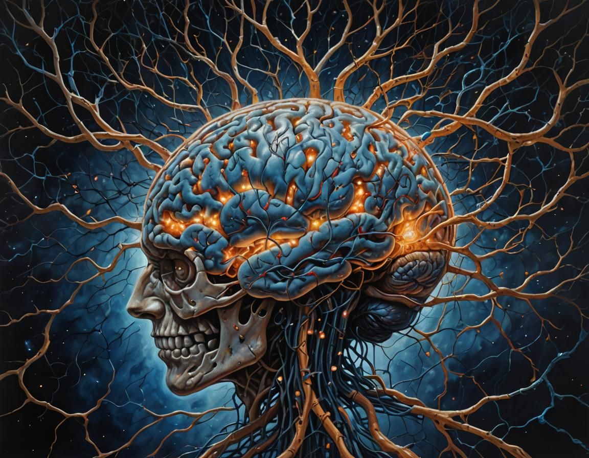 Glowing Human Brain in Oil Painting Style