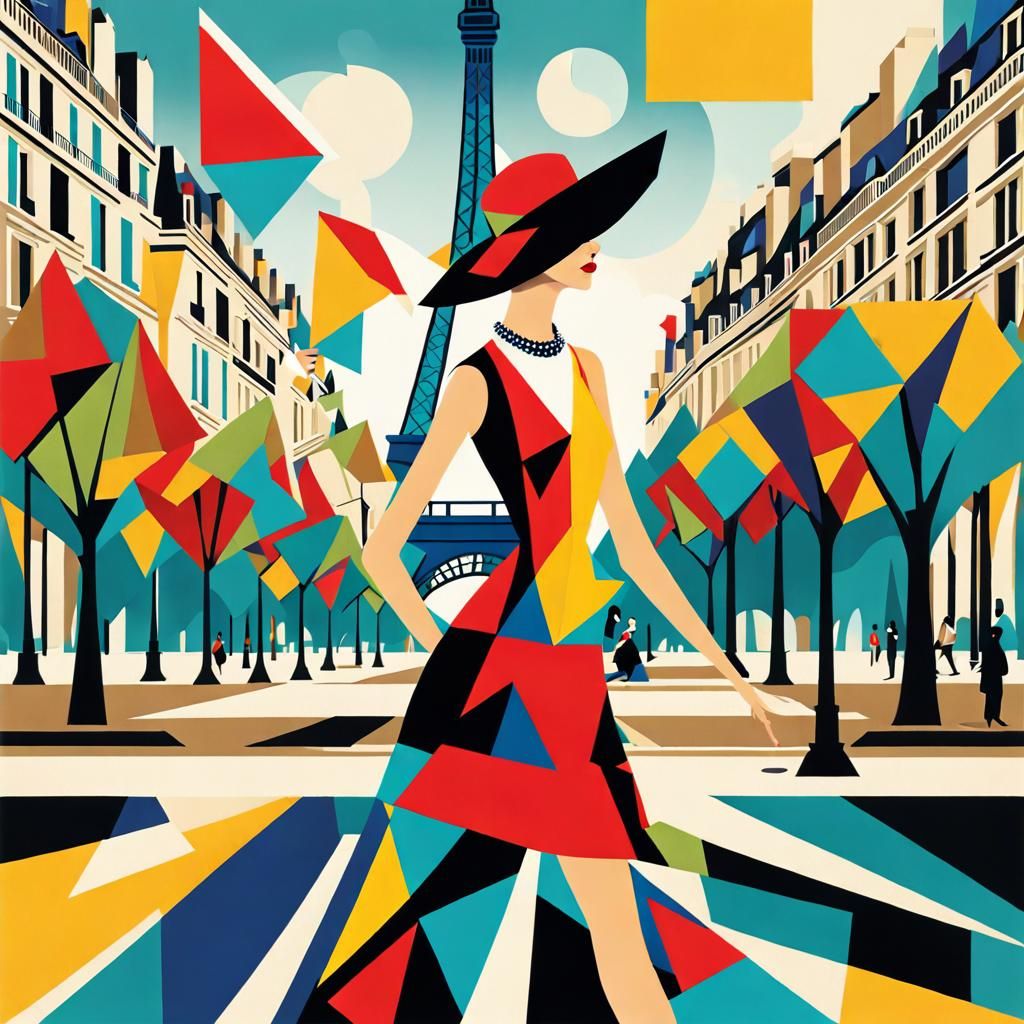 Cubist Woman and Bending Eiffel Tower