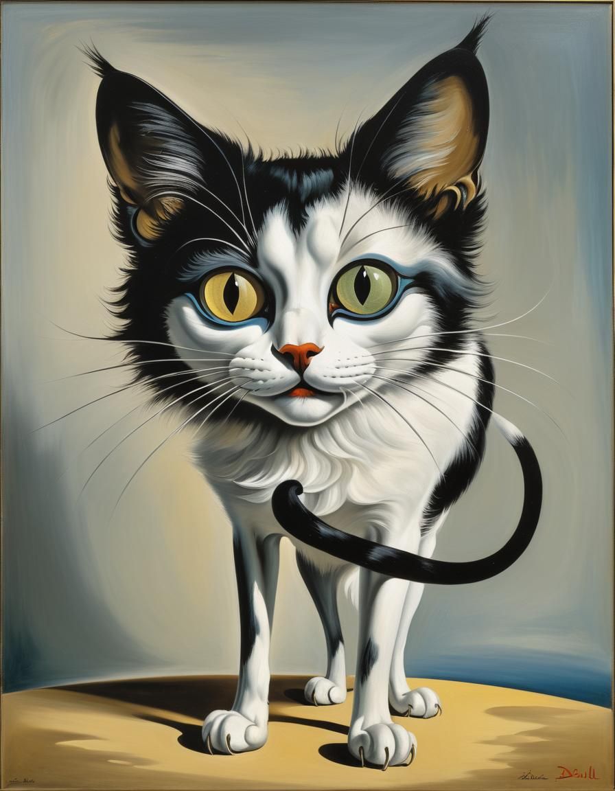 Surreal Black and White Cat in Surrealist Style