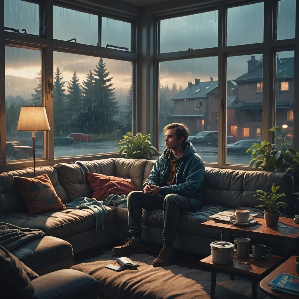 Contemplative Figure Gazing Out Window: Hyperrealistic Digit...