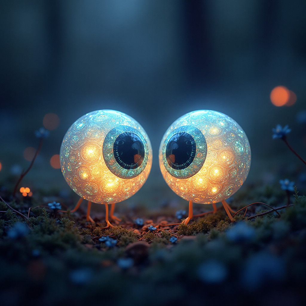Glowing Nixie Eyeballs in Dreamlike Digital Art