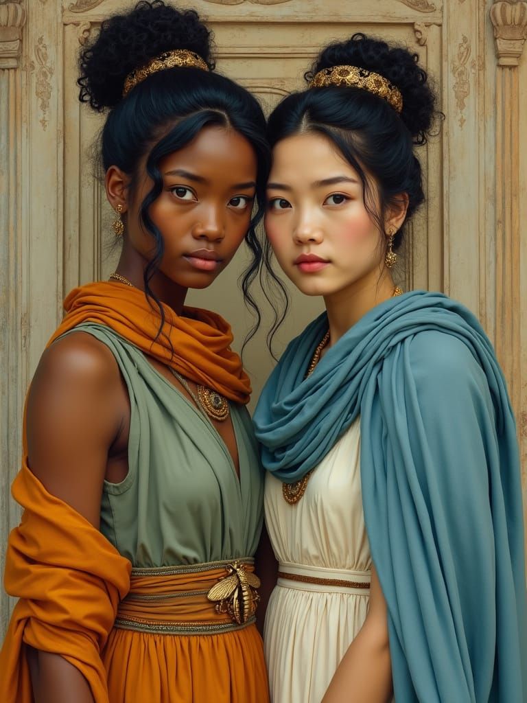 Two Women in Greek Dress, in Arthur Rackham Style