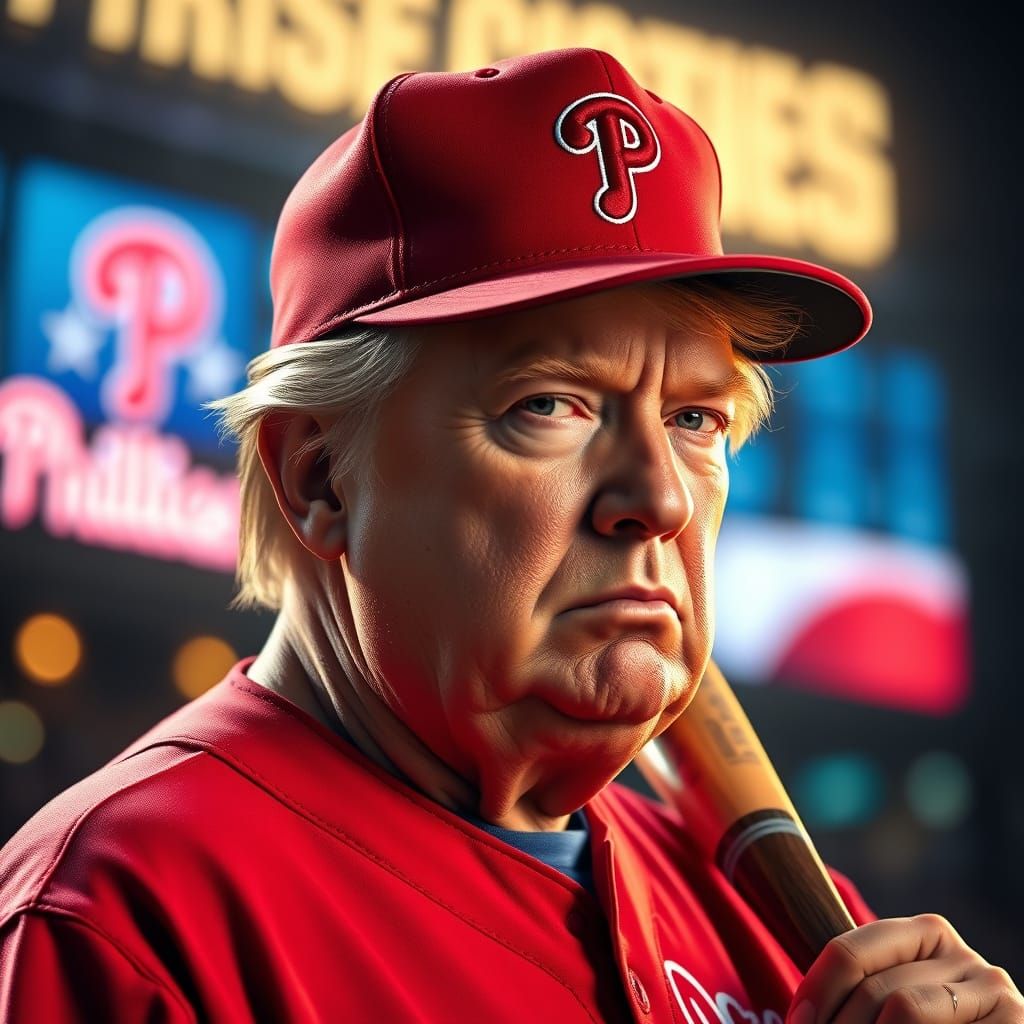 Trump as Philly Phillies Baseball Player in Hyperrealistic S...