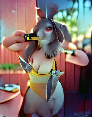 Bunny in Bikini with Knives, Kodak Ektar Style