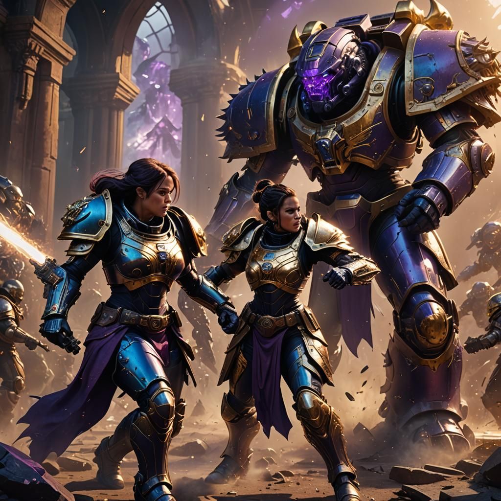 Female Space Marine Battles Beast in Epic Sci-Fi Scene