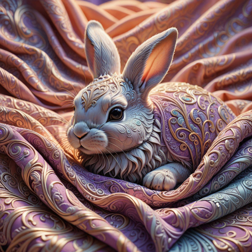 Whimsical Fantasy Portrait of a Baby Bunny in a Cozy Blanket