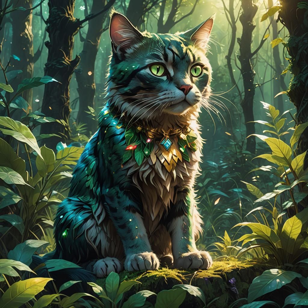 Wonder Woman Cat in Mystical Forest