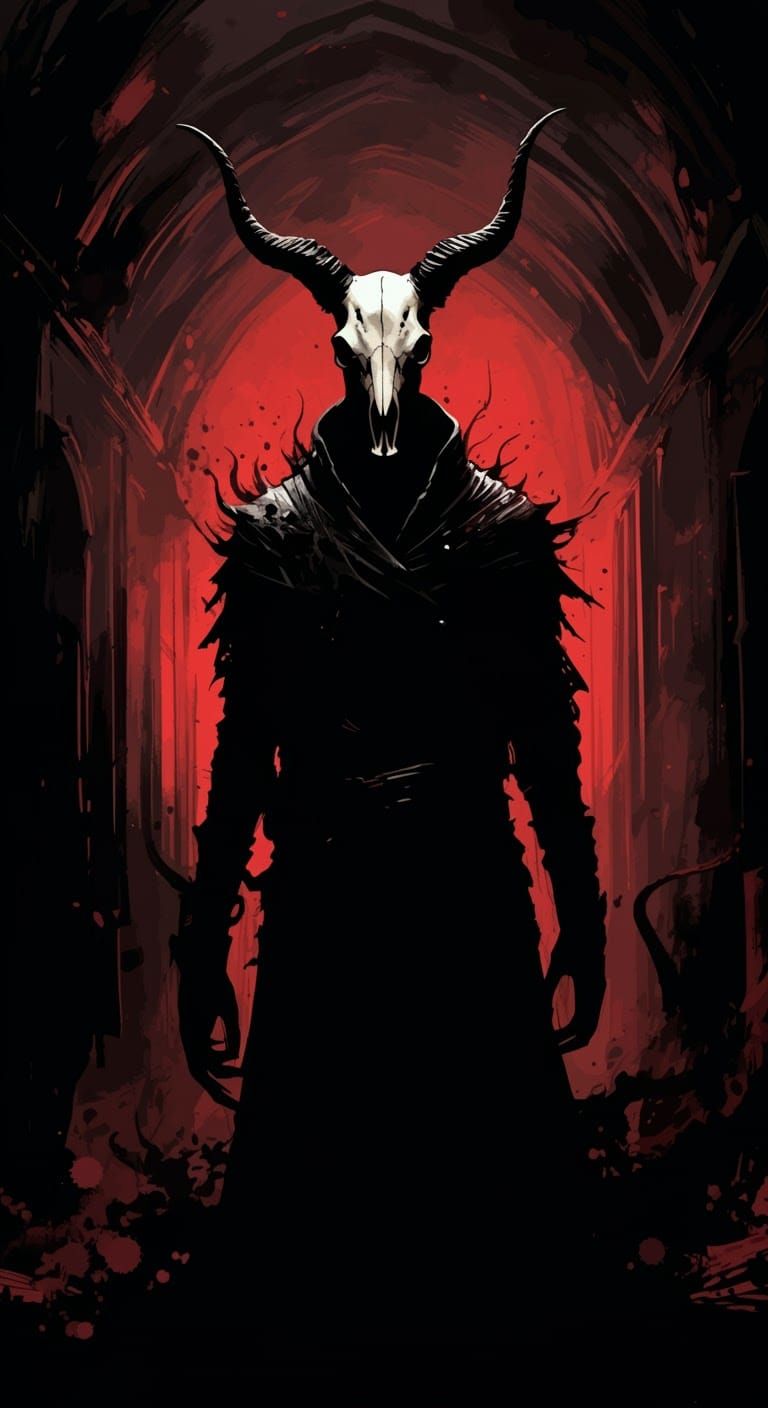 Terrifying Black-Figure in Ominous Crimson Hallway