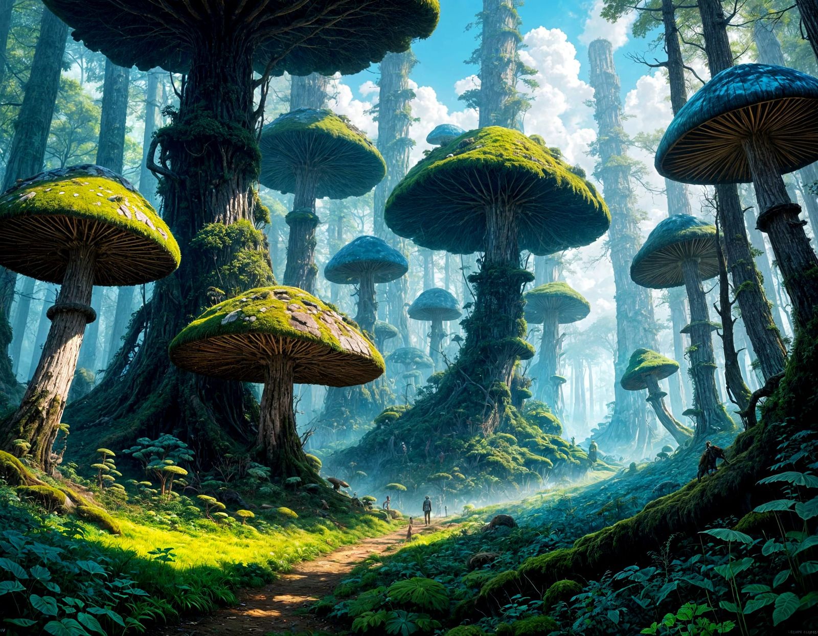 Surreal Forest Adventure in Vibrant, Iridescent Hues