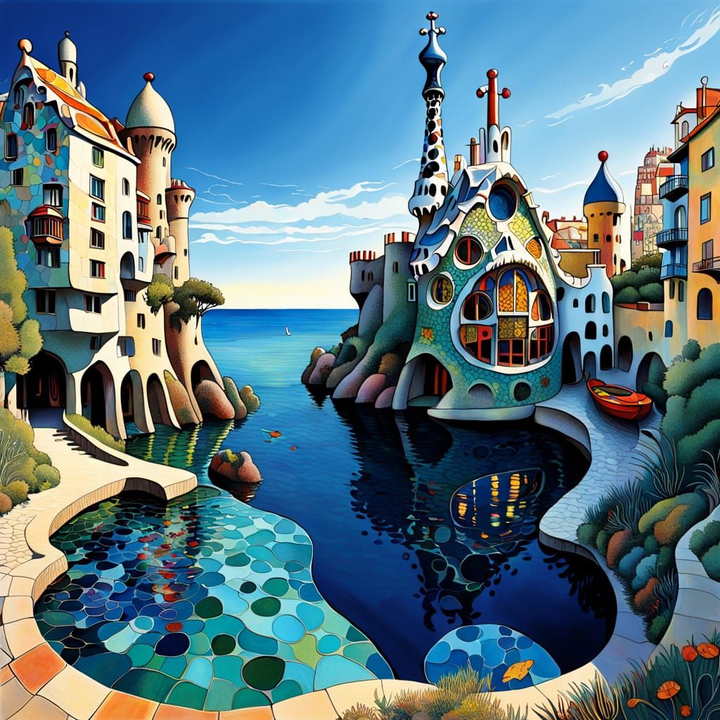 Eclectic Seascape Inspired by Gaudi and Hundertwasser