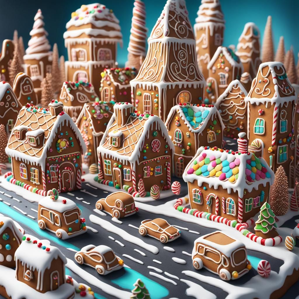 Whimsical Gingerbread City in Candy Art Style