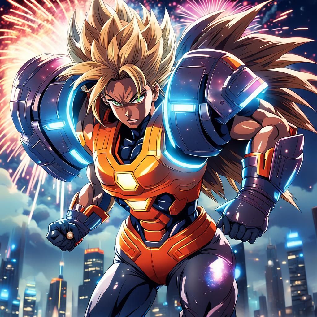 Powerful Woman Bodybuilder in Retro Anime Style