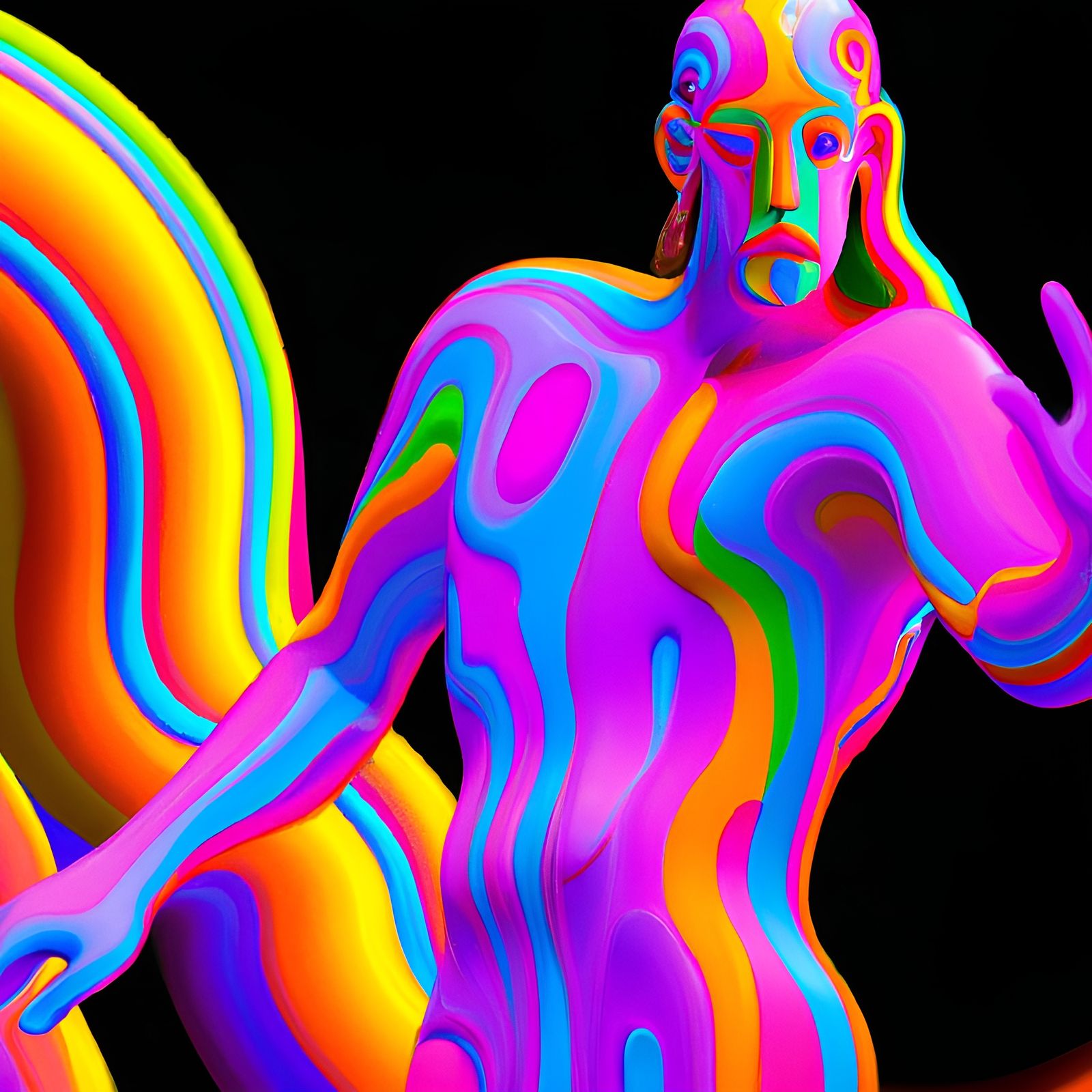 Neon Sculpture Model: Crumb Comics Style Illustration