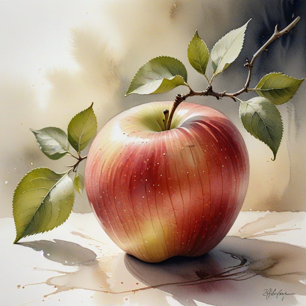 Surreal Ink Wash Apple in Soft Watercolor Hues