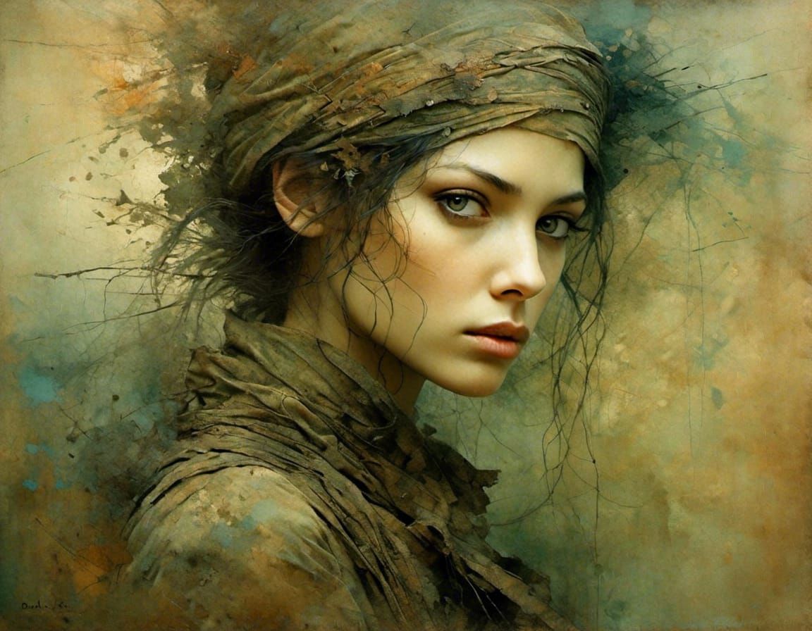 Brave Camouflage Portrait in Neo-Impressionist Style