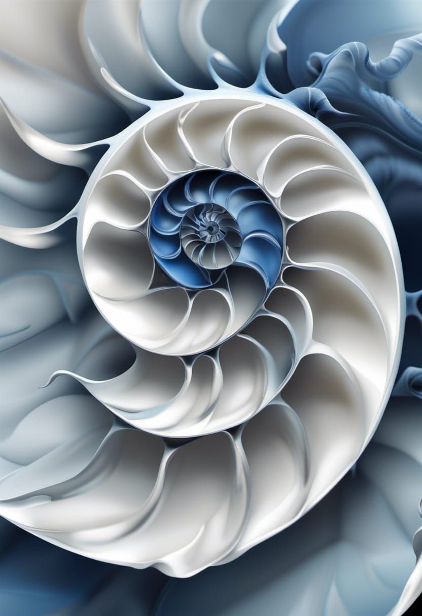 Hyper-Realistic Nautilus Shell in Gradient Blues