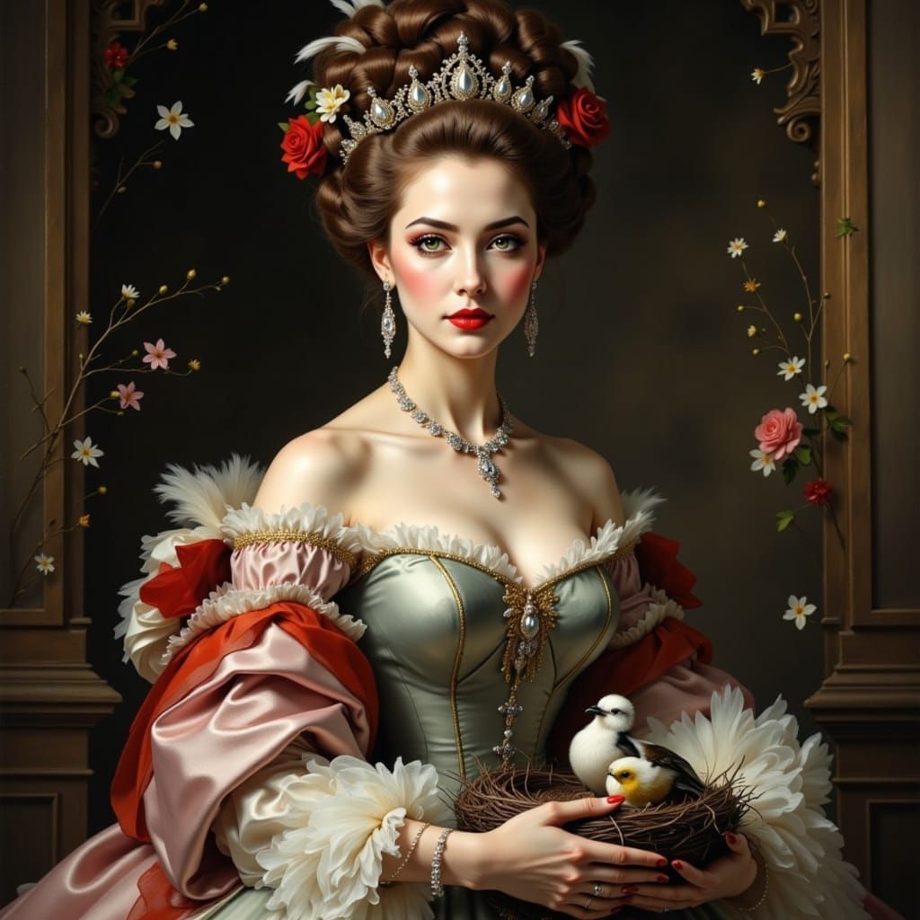 Regal Queen Charlotte in Romantic Style with Bird's Nest