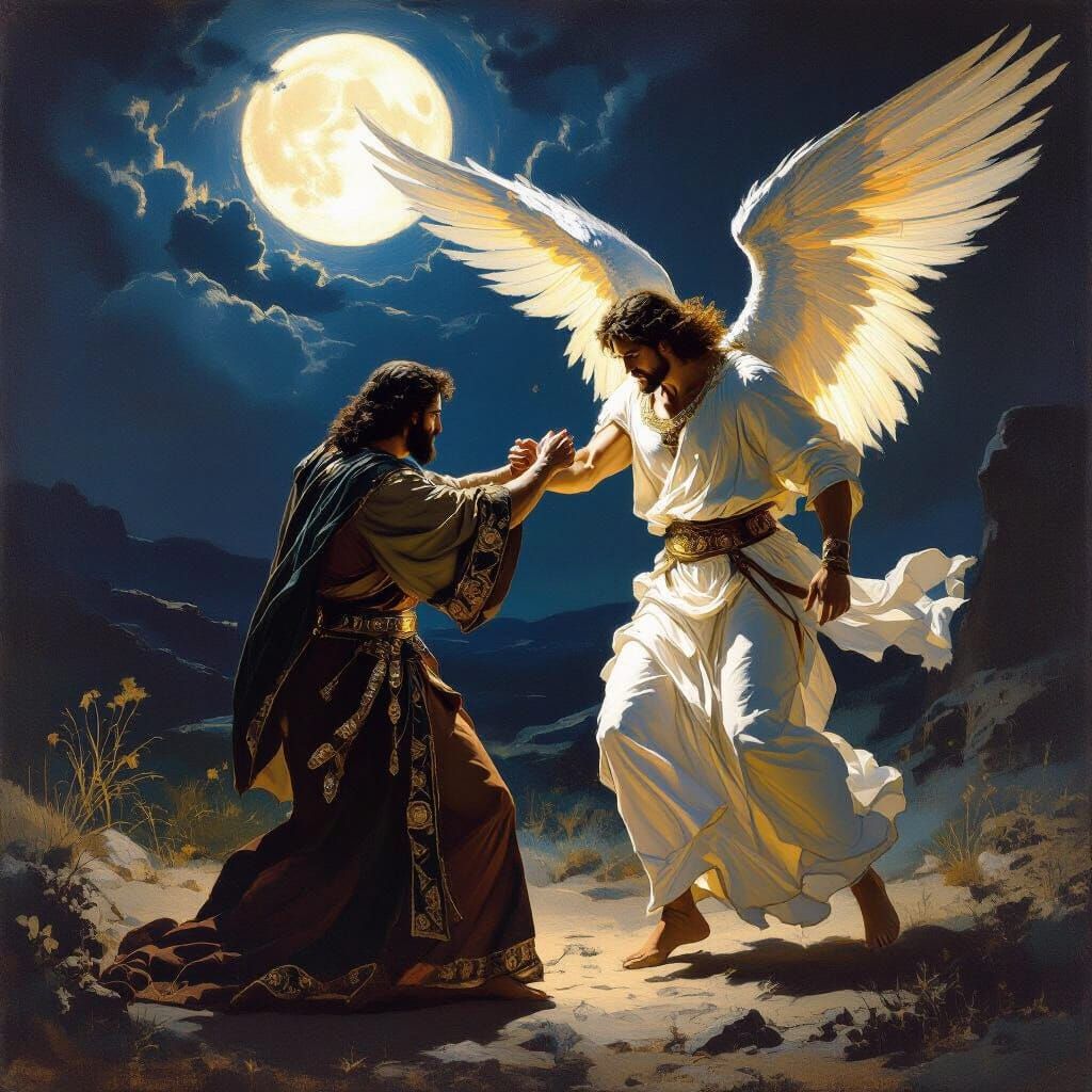 Jacob Wrestles Angel in Baroque Style