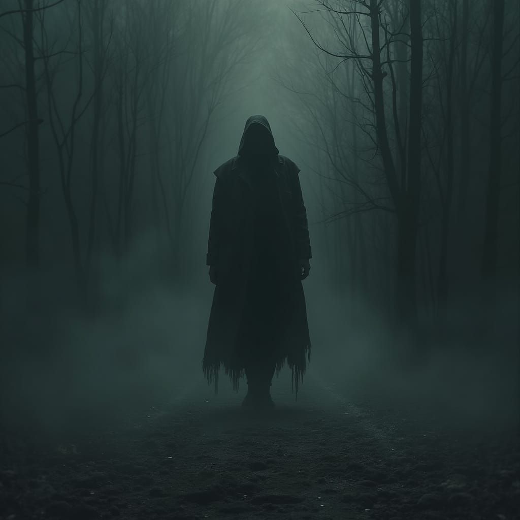 Shrouded Figure in Darkness, Overwhelmed by Discordant Sound...