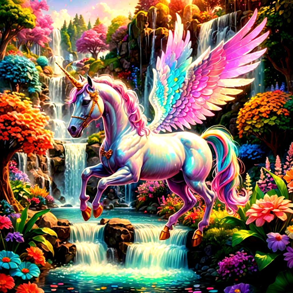 Unicorn-Pegasus in a Candy Art Style Garden