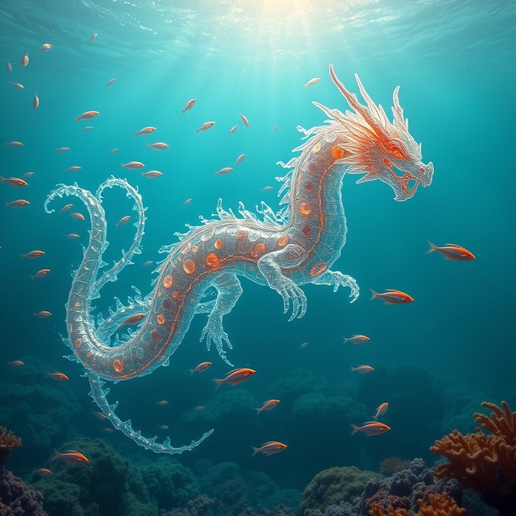 Majestic Water Dragon in Vibrant Coral Reef