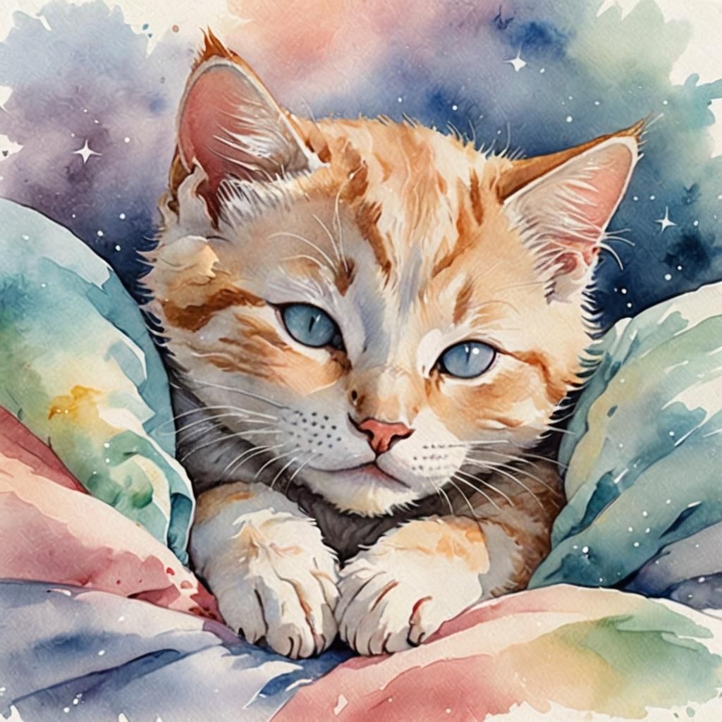 Watercolor Kitten Sleeping: Sweet Dreams in Pastel