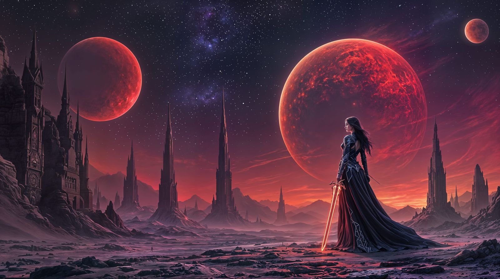 Regal Warrior Under Crimson Planets