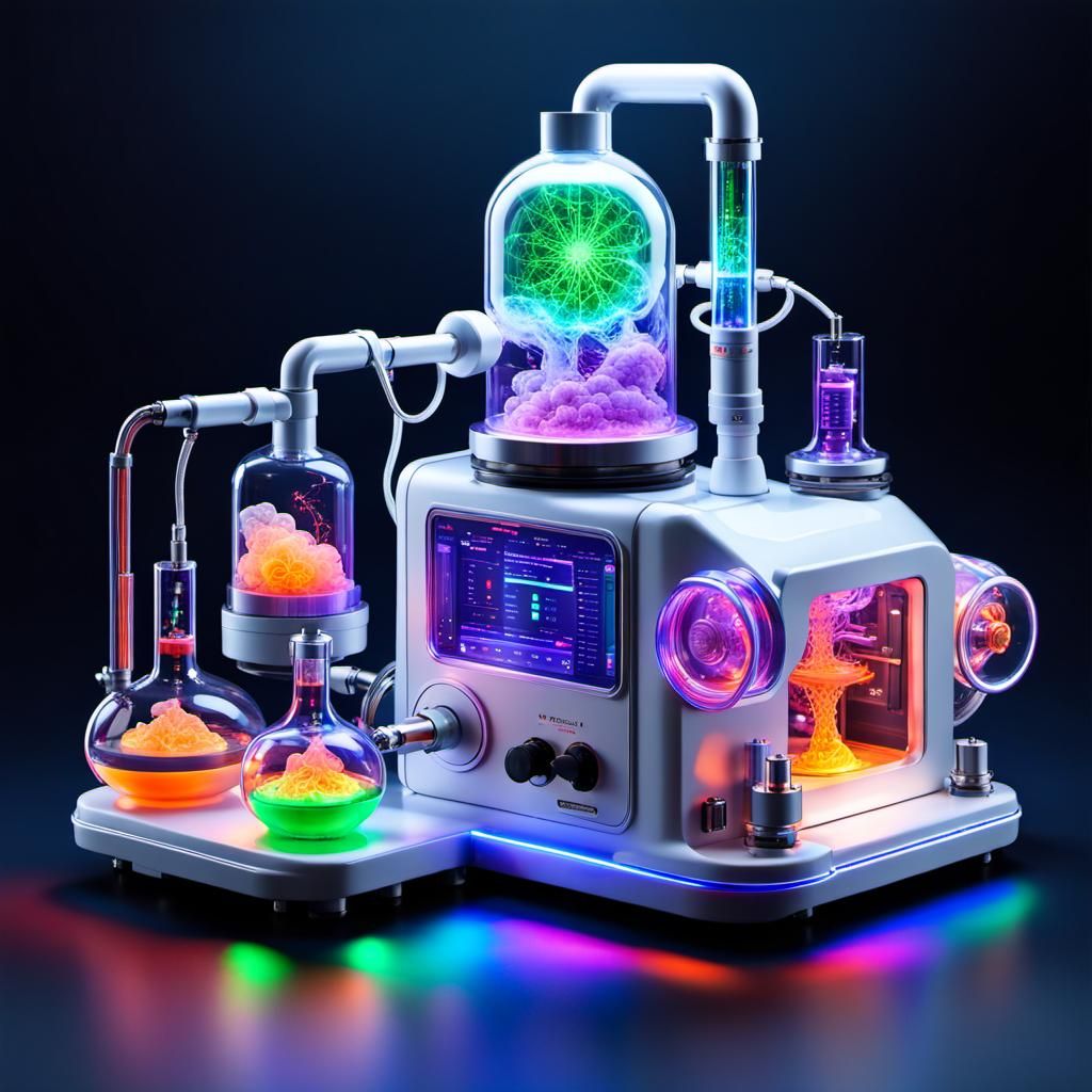 Complex Machines with Neon Backlight, Digital Art