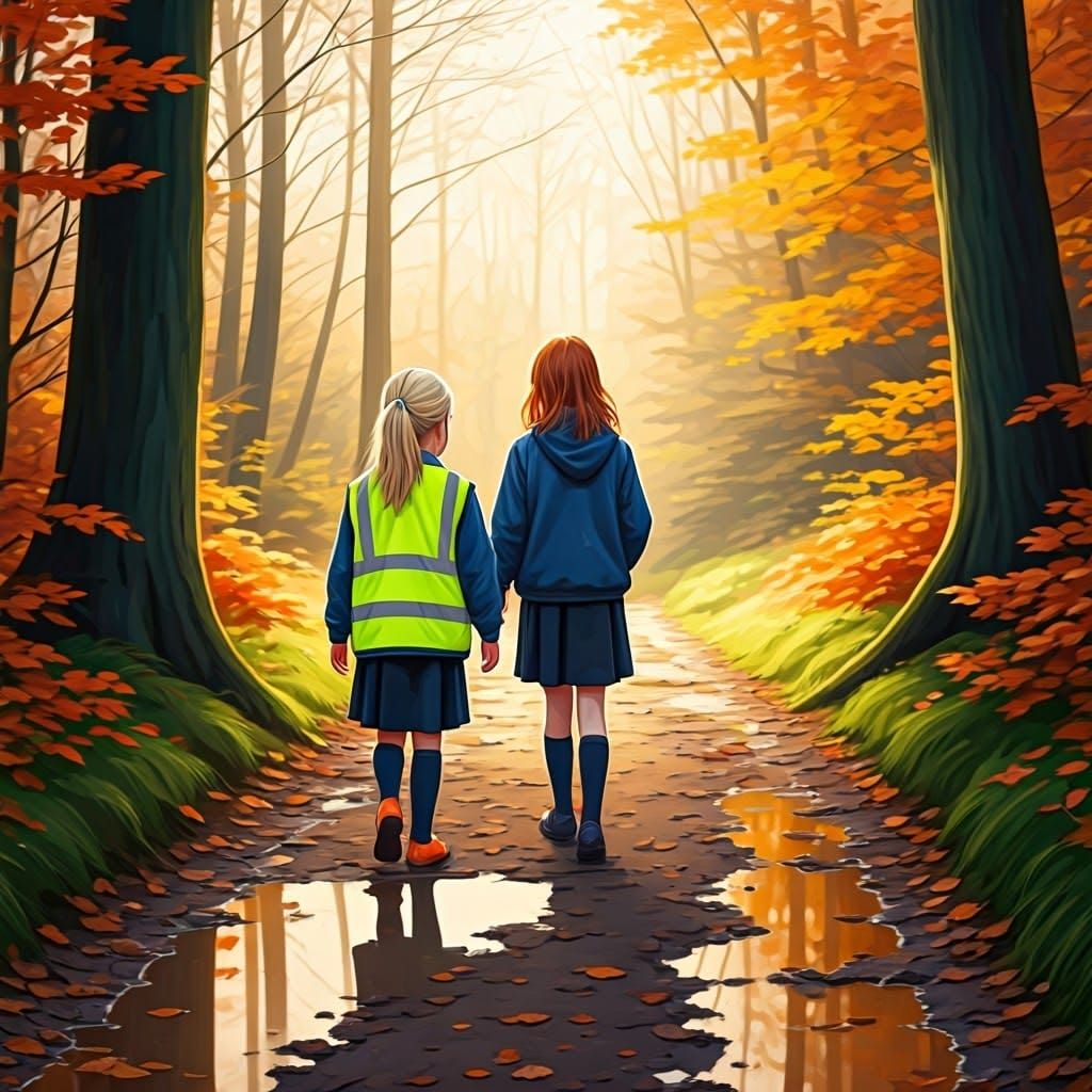 Sisters Explore Autumn Reserve as Impressionist Painting